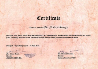 Certificate - TOP Clinic DENIS