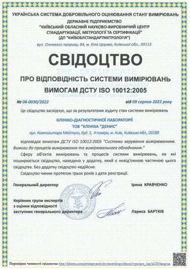 Свидетельство о соответствии системы измерений - TOP Clinic DENIS